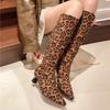 Winter Women Stretch Modern Boots Fashion Leopard Print Shoes Ladies Sexy High Heel Long Booties Botas