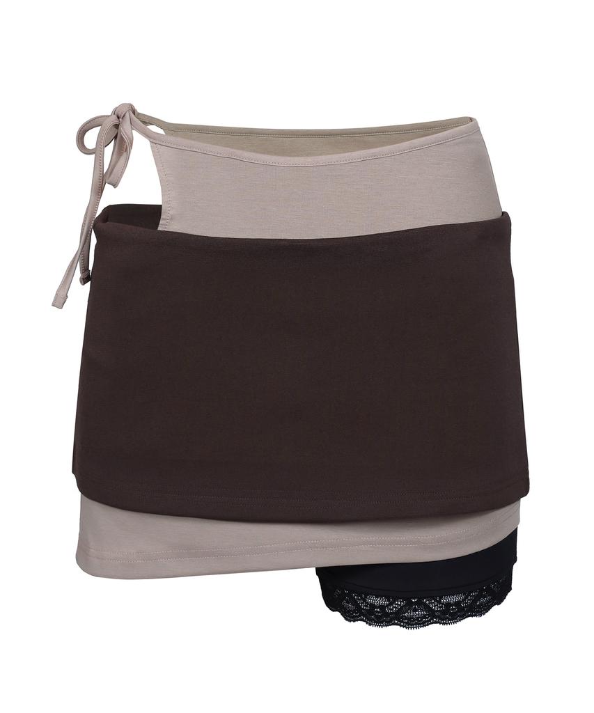 Seullisiseu Layered Skirt W/Lace Shorts (Brown)