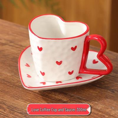 Ensemble tasse et soucoupe cœur 3D fait main Shangqi