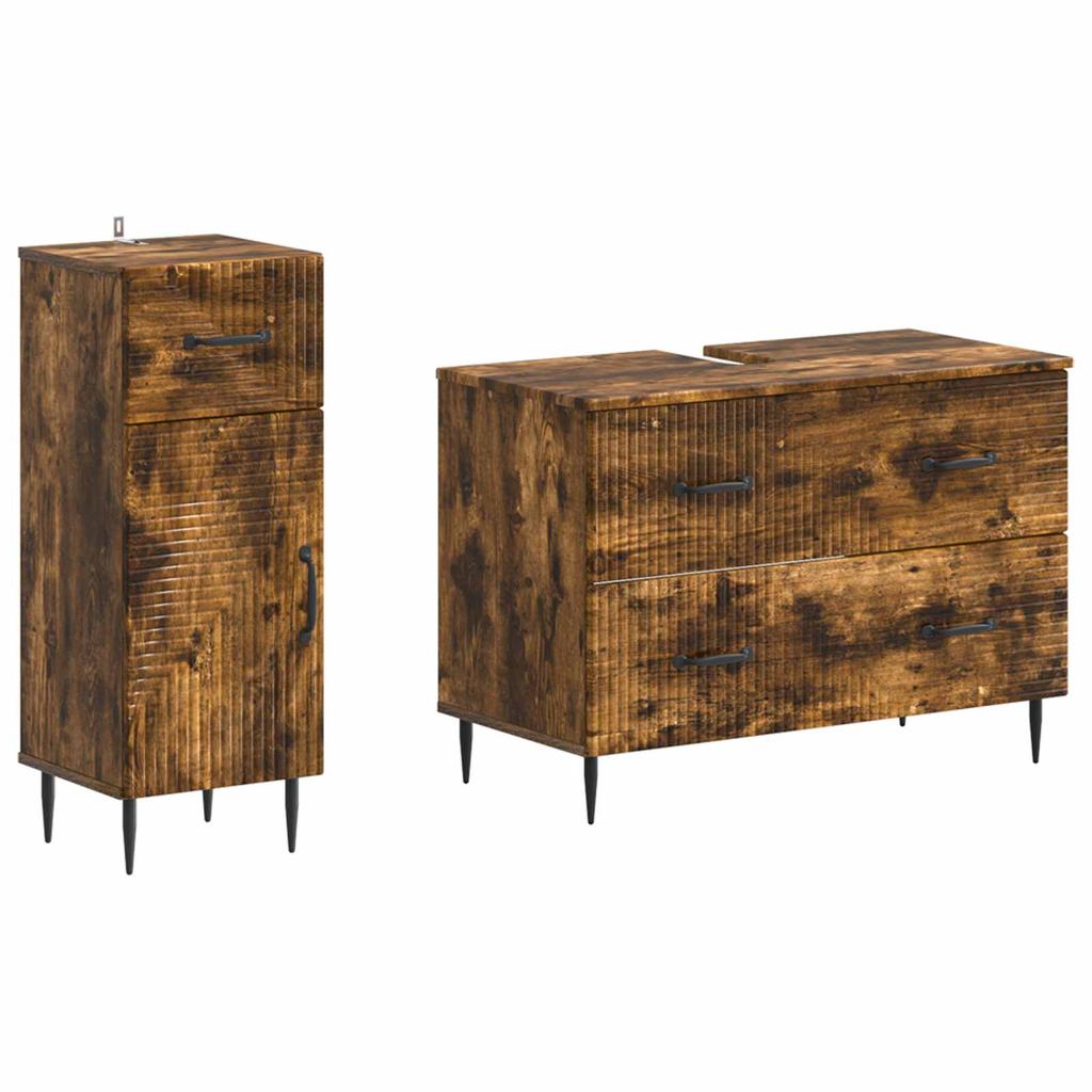 2 Piece Bathroom Cabinet Set HAARLEM Smoked Oak