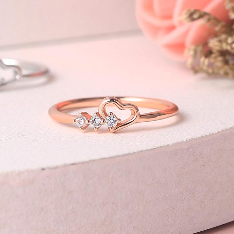 Dainty Ring For Women Jewellry Simple Cute Love Heart CZ Rose Gold Wedding Bride Gift Jewelry R210