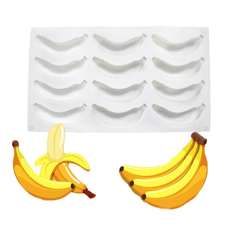 12 Hohlraum 3D Bananen Silikonform zum Backen Schokolade Mousse Kuchen Eis Dessert Gebäckform Dekorierwerkzeuge