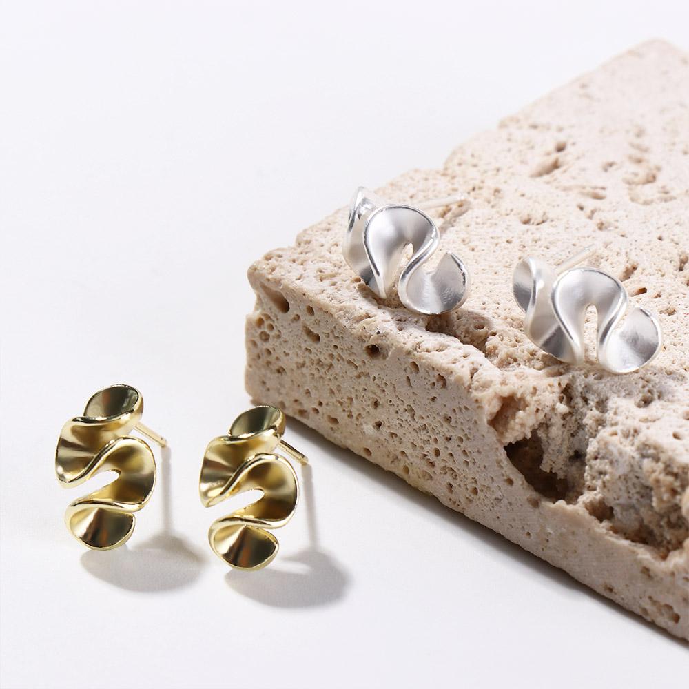 925 Silver Pleated Stud Earrings Cream Flower Shape Geometric Ear Accessories  Lady's Gift