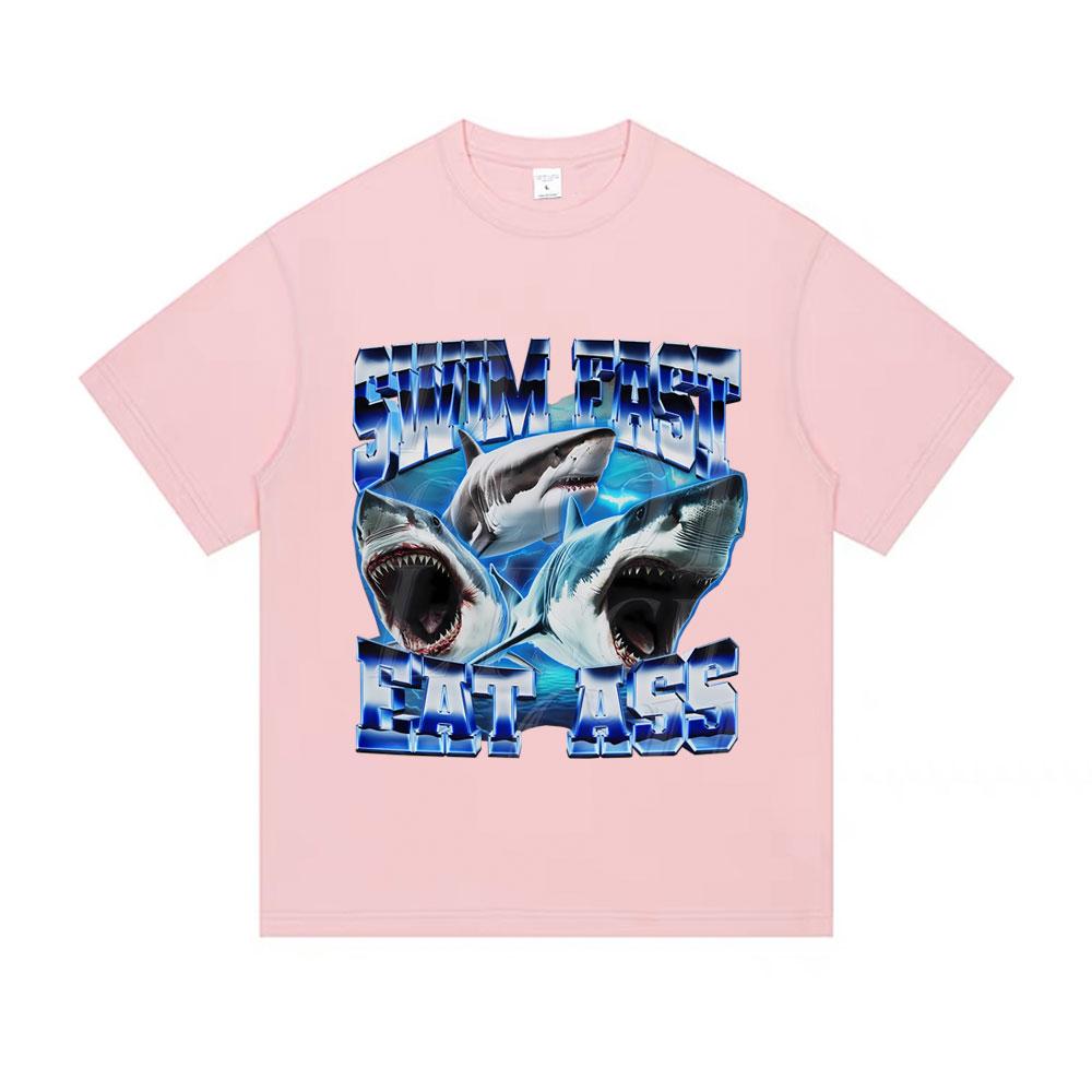 Tralalero Tralala Funny Swim Fast Eat Ass Shark Graphic T Shirts Men Women Summer Casual Humor Short Sleeve Male Fashion Tshirt