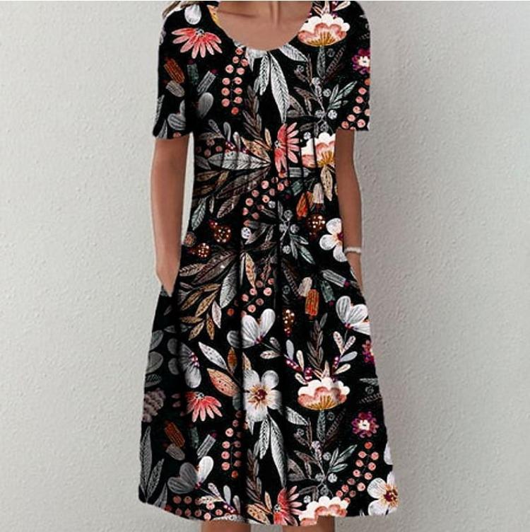 Floral Print Midi Dress with Pockets for Spring Summer