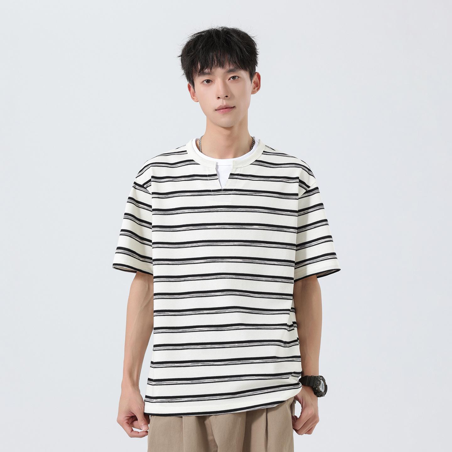 

Pengyun Men s Retro Two-in-One Collar Striped T-Shirt - Old Money Style, Breathable Mesh Top 2XL абрикосовый/белый