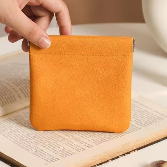 Snap Closure Organizer Pouch Faux Leather Portable Cosmetic Storage Bag Self-Closing Pouch for Lipstick Earphones