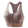 Color Block Shockproof Front Zip Racerback Sports Bra For Gym Running Seamless Back Closure