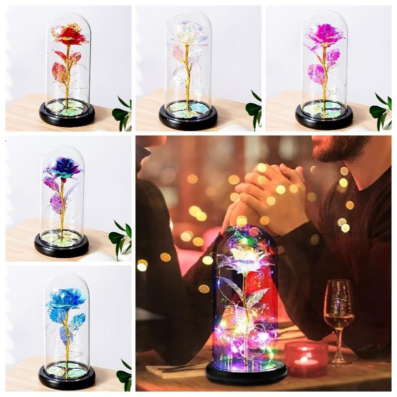 Romantic Rose Forever Flower In Dome Led Light Valentine Day Birthday Gift Decor