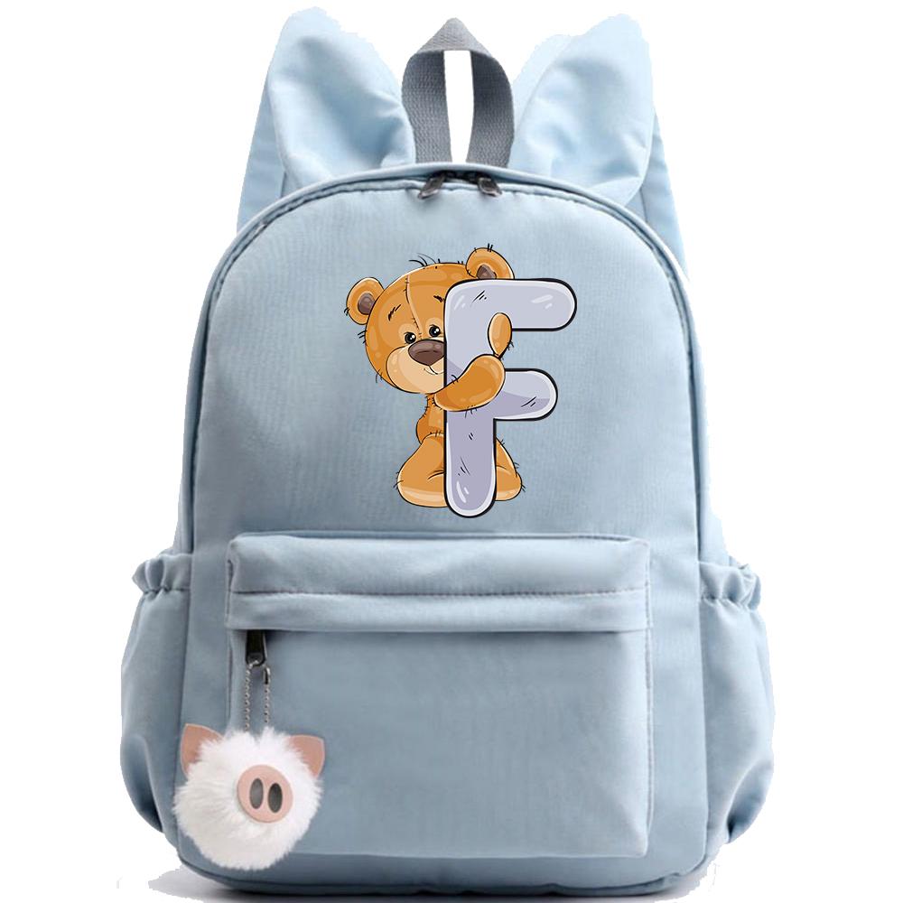 Little Bear 26 English Letters Backpack Printed School Bag for Teenager Kid Boy Girl Student Cartoon Bookbag Outdoor Rucksack