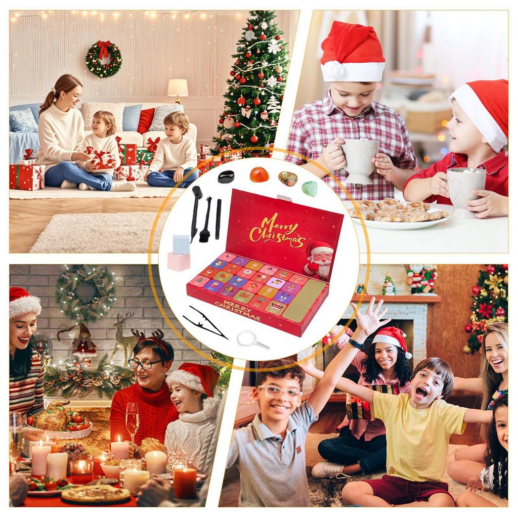 Christmas Countdown Crystal Calendar Rock Stone Digging Theme 24 Boxes Holiday Kids Girls Stocking Stuffers Party Favors