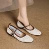 Fashion NEW Spring/Autumn Women Pumps Genuine Leather Shoes for Women Square Toe Low Heel Shoes Hollow-out Buckle Strap Mary Janes Shoes