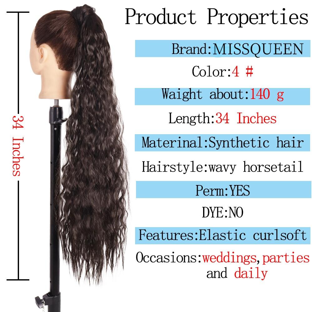 MISSQUEEN 22 34 tommer bølget hestehale hårforlengelse Syntetisk hestehale forlengelse hår for kvinner hestehale hår hårpynt