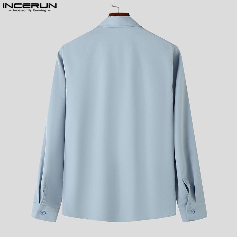 INCERUN Men Turn Down Collar Lace-up Long Sleeve Tops Buttons Casual Shirts