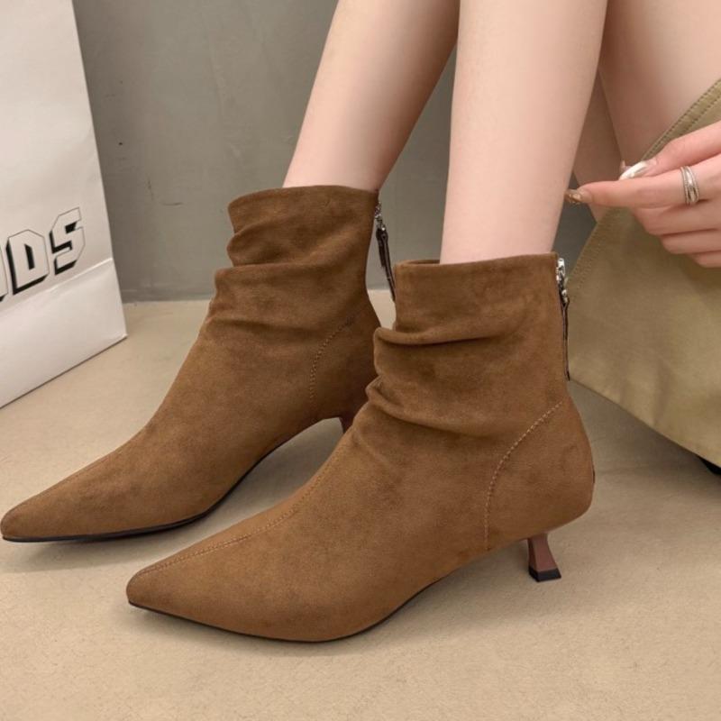 2025 New Punk Style Pointed Toe Women Ankle Boots Fashion Thin Heels Zipper Shoes Autumn Winter Chelsea Short Booties