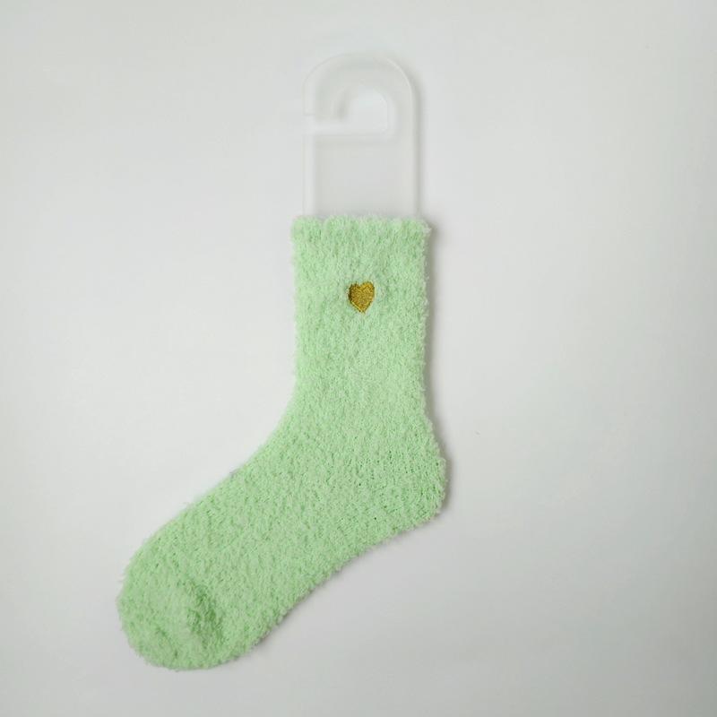 Autumn and Winter Thickened Coral Fleece Socks Women's Middle Tube Gold Love Warm Versatile Fleece Socks Home Sleep Floor Socks