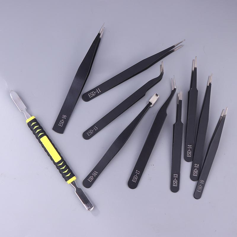 9Pcs Stainless Steel Anti Static Tweezers Set Precision Electronic Repair Tools For Maintenance Precision Tips