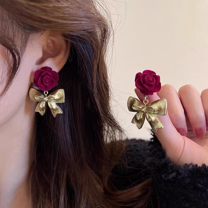 Elegant Angora Red Heart Earrings: Real Gold Electroplated with Diamonds - Perfect for Festive Occasions