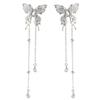 Fairy Butterfly Fringed Earrings Collection, Metal Wind Diamond Chain Earrings Exaggerated And Thin Stud Earrings