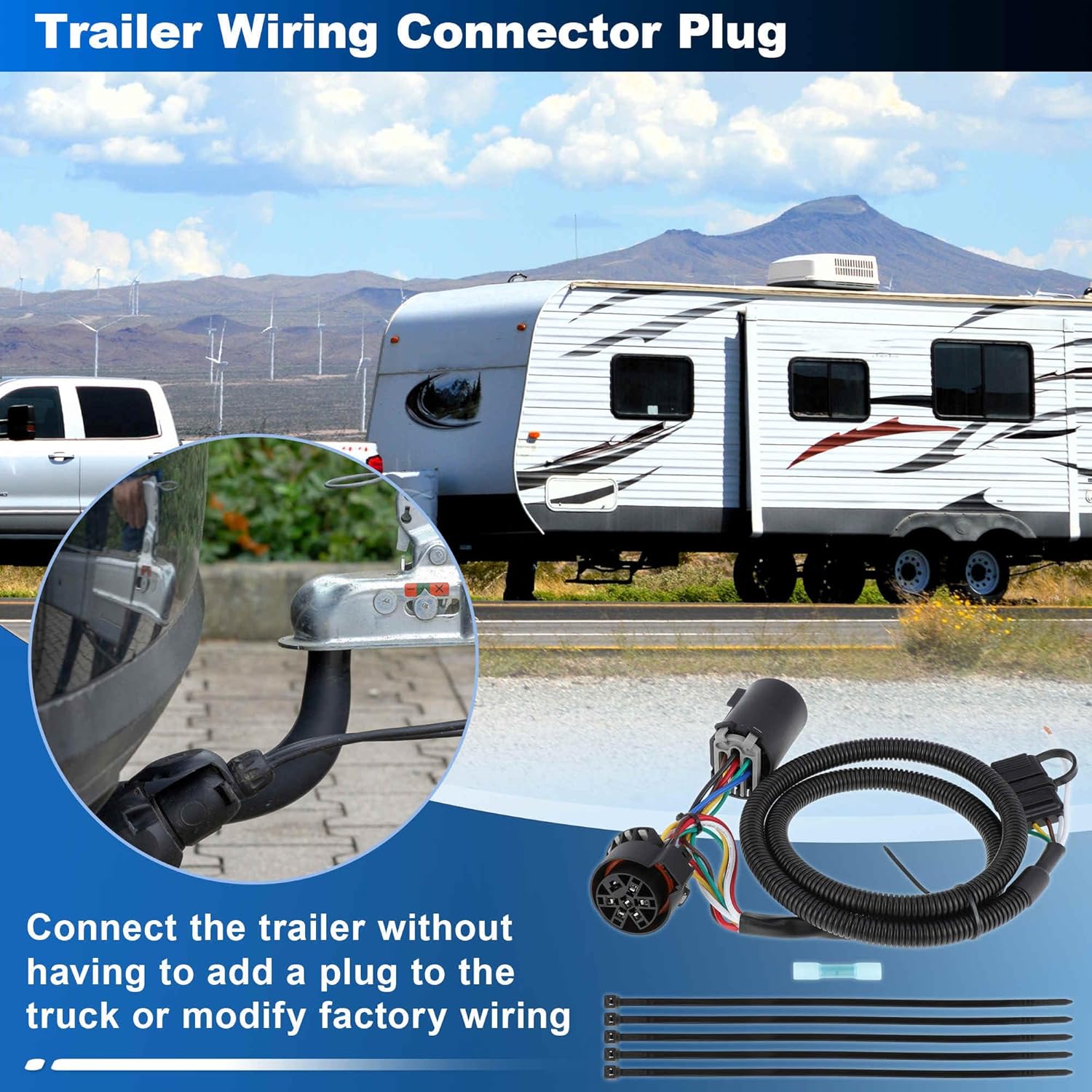 7 Pin to 4 Pin Trailer Wiring Connector Plug W/Reverse Wire for Toyota Tacoma 2005-2024 for Ford F150 Trailer Harness Extension Adapter Converter