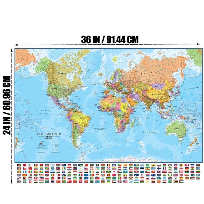 Polyester World Map,Educational Poster Print Wall Art Painting Background Banner,Travel Products,Wall Prints Posters Pictures Decor