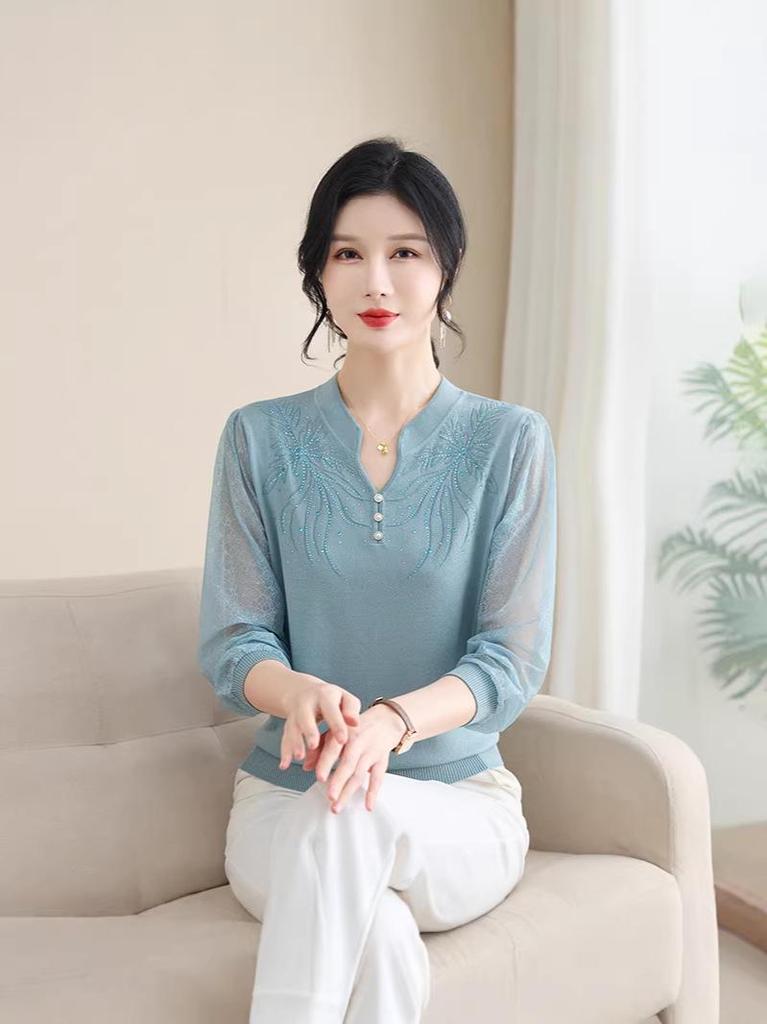 Mom's 2026 Summer Qipao Collar Ice Silk T-shirt for Women