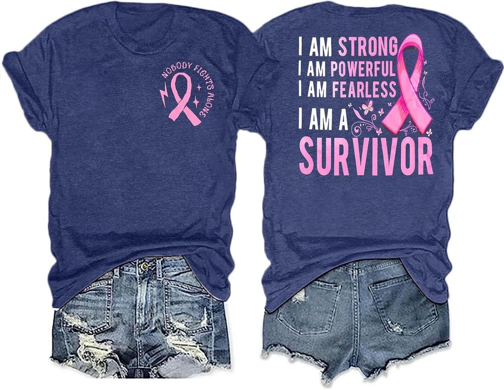 TXBreast Cancer Shirts for Women "I AM A SURVIVOR" Vintage Breast Cancer Awareness T-shirts
