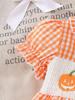 Pumpkin Short Sleeve Bodysuit with Lotus Leaf Collar and Bow