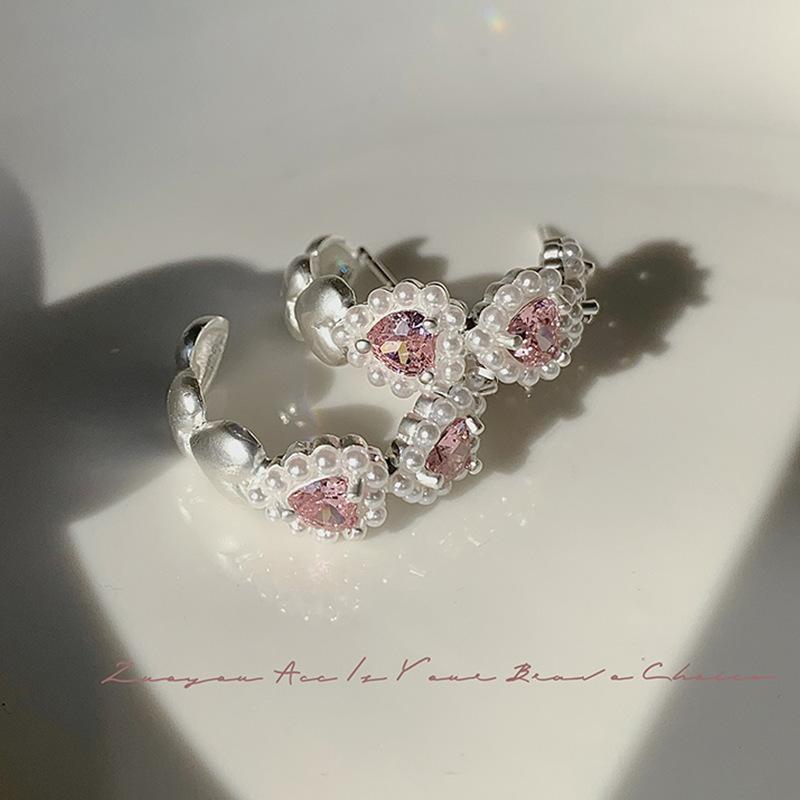 Милые розовые циркониевые серьги-гвоздики с жемчугом, серьги-гвоздики, модные, минималистичные серьги