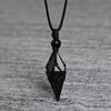 Unisex Adjustable Obsidian Pendant Necklace - Geometric Crystal with Woven Rope for Couples