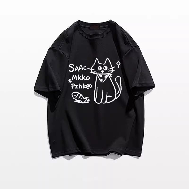Summer Women Funny Cartoon Print T-Shirt Harajuku Round Neck Loose Casual Y2K Tops Pure Cotton Graphic T Shirts Gray Streetwear