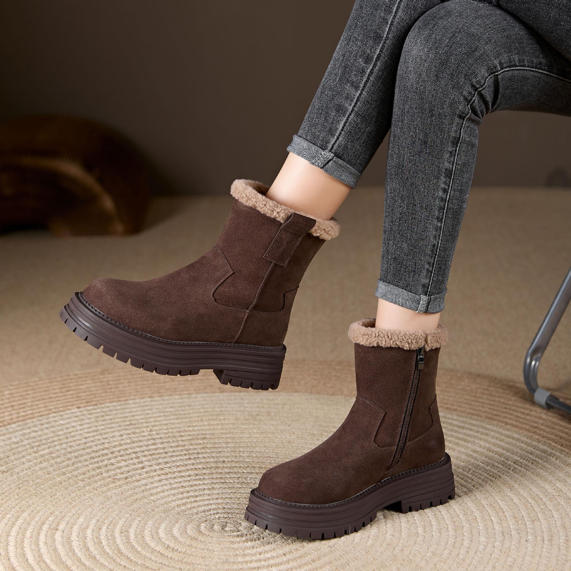 

Женские зимние ботинки на толстой платформе с застежкой-молнией, ботильоны без застежек, с подкладкой из искусственного меха, теплые замшевые полусапожки для ходьбы, обувь для женщин 40 коричневый