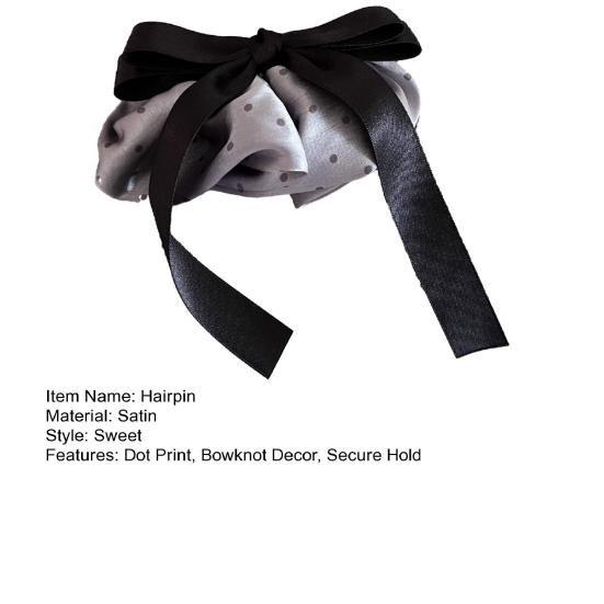 Hairpin French Style Satin Texture Dot Print Ribbon Bowknot Decor Spring Hair Clip Versatile Lightweight Hair Accessory