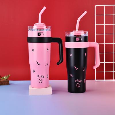 Stainless Steel Large Capacity Water Cup Tea Break Thermos Cup Coffee Cup with Handle Straw Ice Bottle