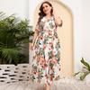 Brazil's hot-selling large-size loose V-neck dress women's elastic waist short-sleeved printed long skirt