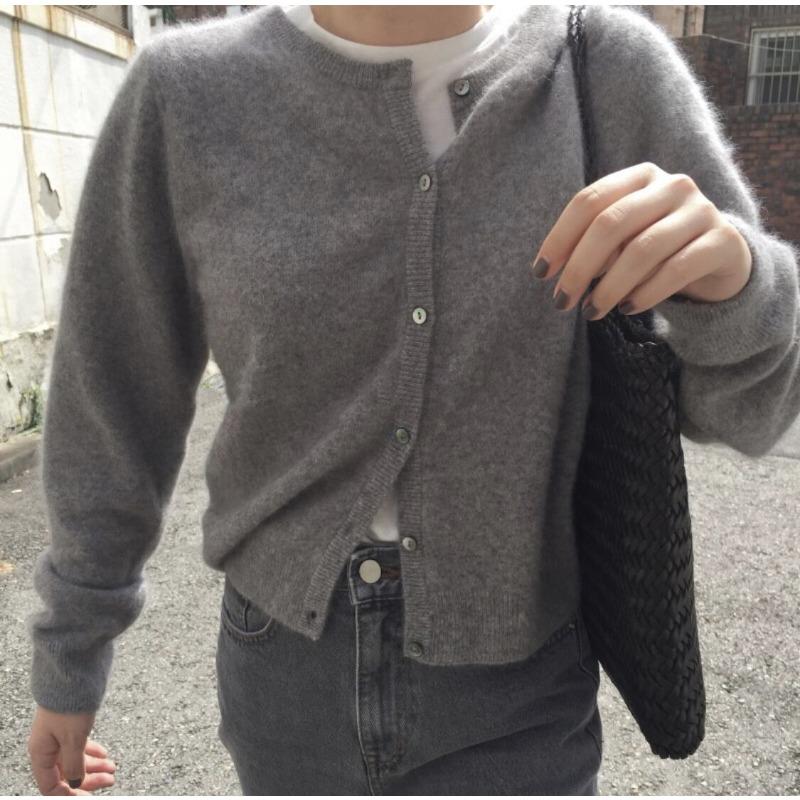 Spring Autumn New Round Neck Knitted Sweater Women Fashion Elegant Casual Long Sleeve Loose Outer Jacket Female Solid Color Simple Coats Clothing