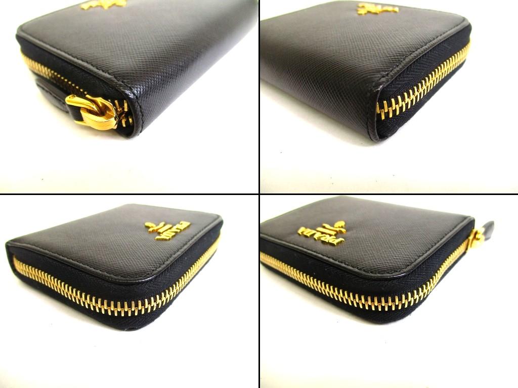 Authentic PRADA Saffiano Metal Black Leather Coin Case Purse #b148  Open box