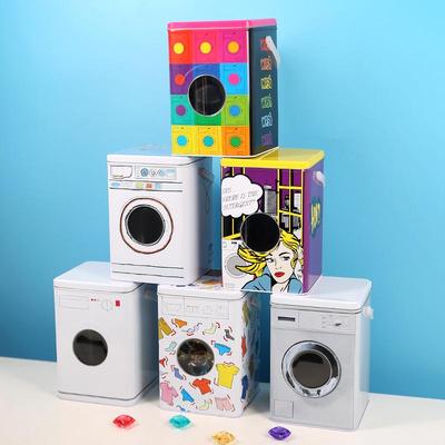 Large Capacity Tin Laundry Pod Storage Box - Washing Machine Shape Organizer with Handle