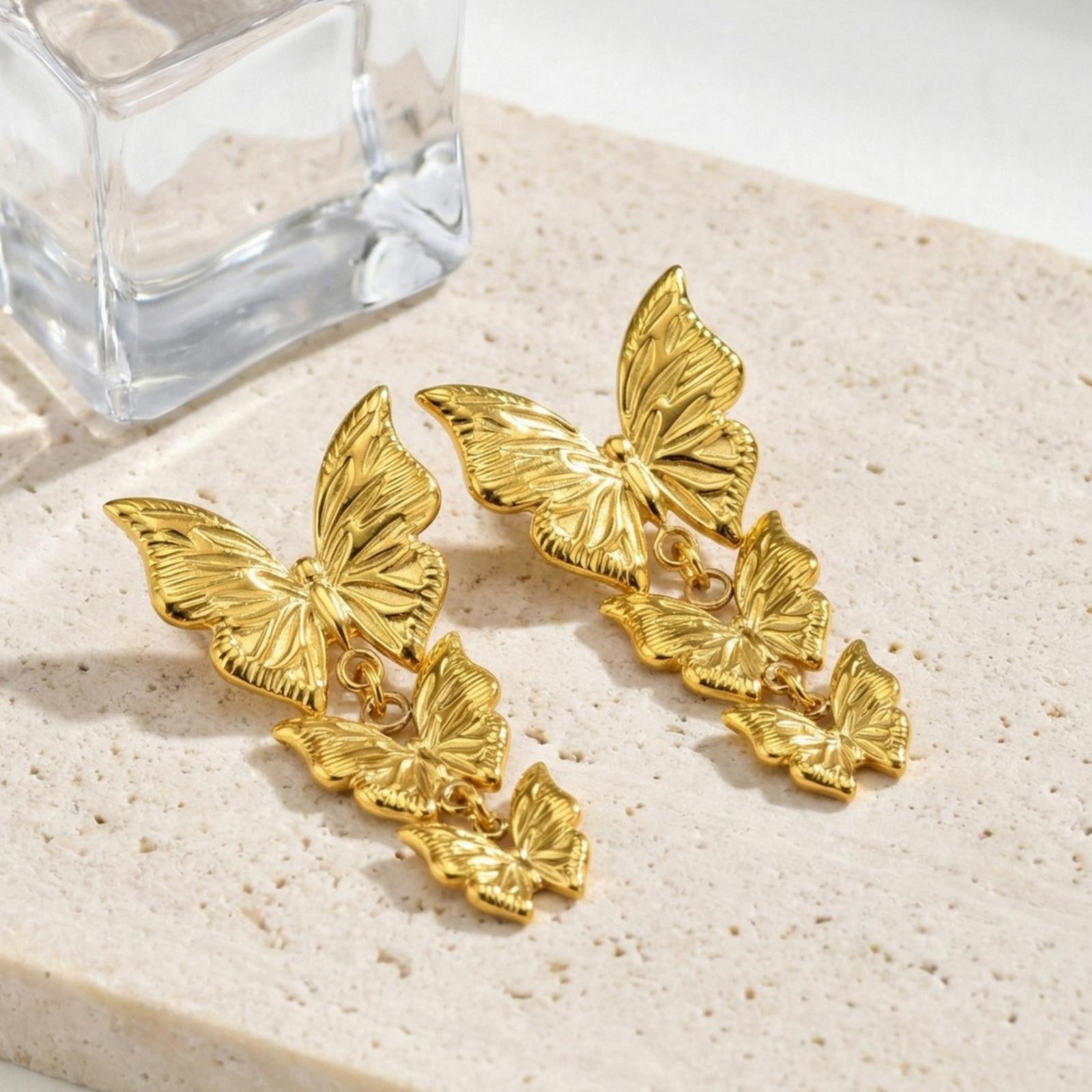 Unique Design Fashion Butterfly Drop Earrings 18K Gold Plated Stainless Steel Dangle Earrings for Women Elegant Luxury Jewelry