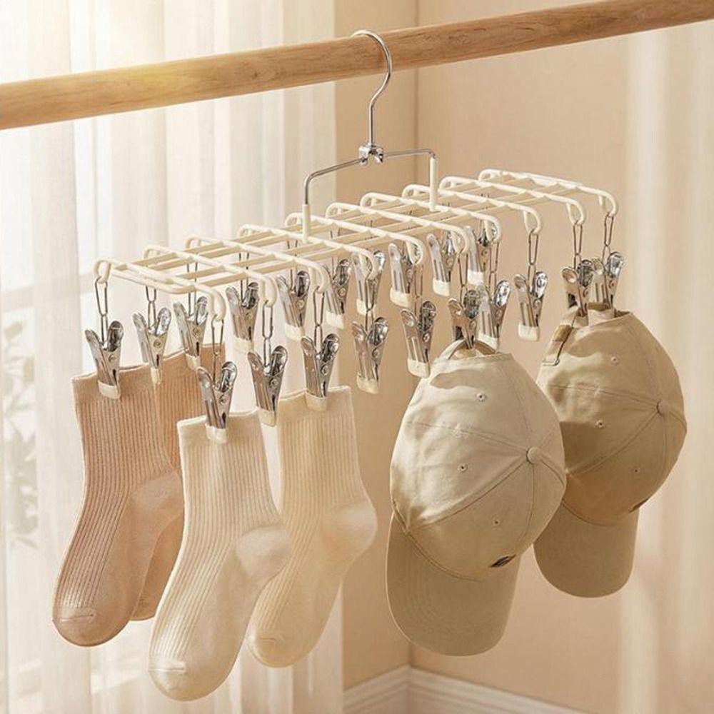 Heavy Duty Multi-Clip Drying Rack Stainless Steel Windproof Clothing Rack Laundry Hanger Outdoor