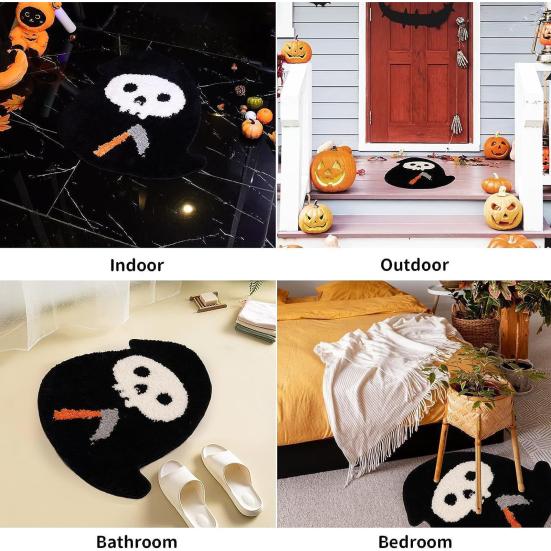Halloween Floor Mat Gothic Ghost Skull Door Mat Spooky Unwelcome Bat Doormat for Front Door Entrance Kitchen Decoration