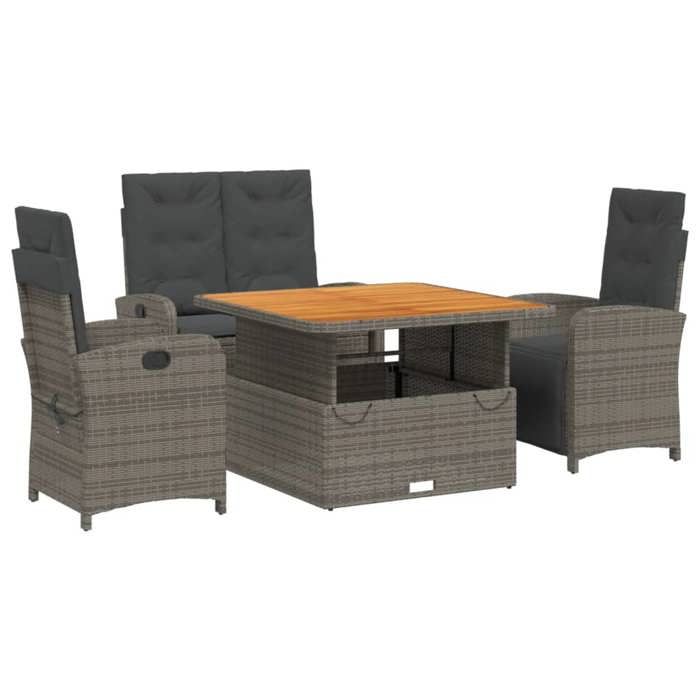 VidaXL Ensemble à Manger de Jardin avec Coussins 4 pcs, Table de Terrasse, Meubles de Patio, Mobilier d'Extérieur, Gris 3277345