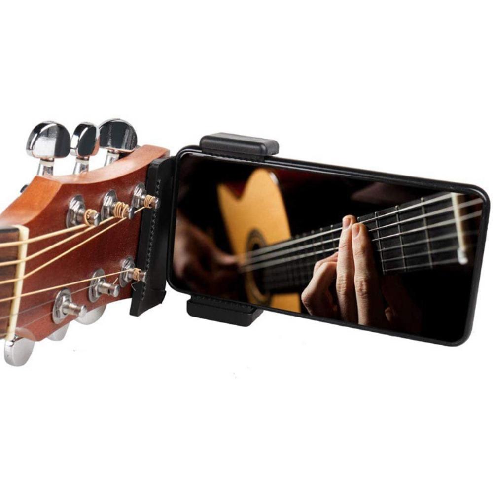 black guitar phone holder, which makes it convenient for us to watch teaching videos or sheet music, guitar accessories, and head music while playing