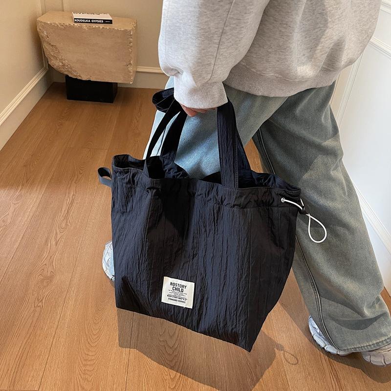 New Drawstring Shoulder Bag Lazy Style Tote Cloth Bag Women's Large Capacity Commuting Bag Student Class Bag
