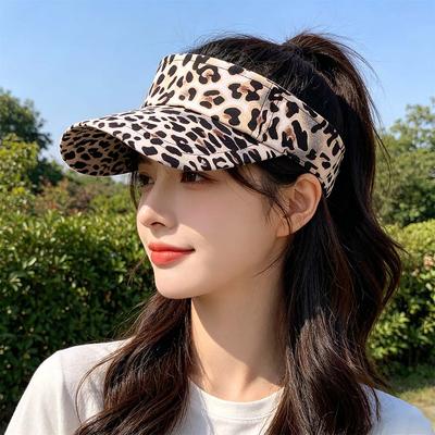 Chapeau de Soleil Style Coréen Imprimé Léopard Anti-UV Haut Vide Chapeau de Protection Solaire Casquette à Visière Casquette à Visière Courbe Chapeau Pare-Soleil pour Femmes Extérieur