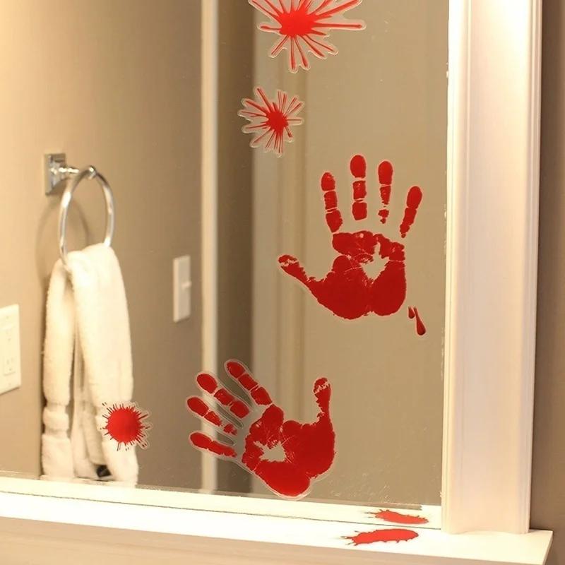 Halloween Horrific Blood Hand Foot Window Glass Sticker Living Room Bedroom Wall Sticker Halloween Costume Party Favors