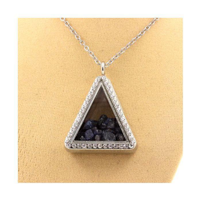 Pierres et Minéraux. Collier Saphir brut. Modèle triangle.