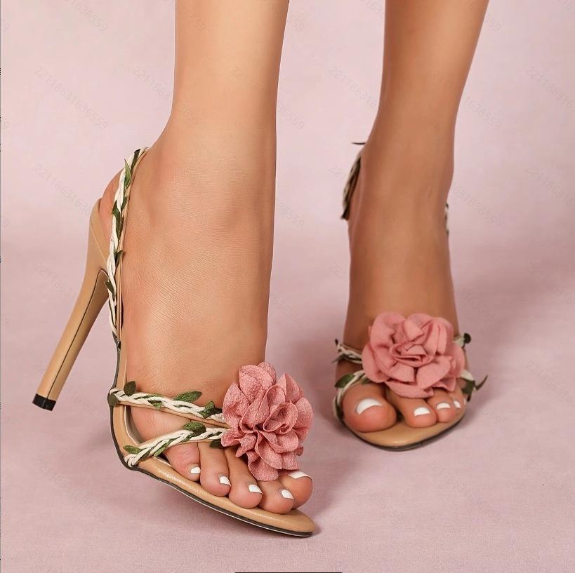 

Pastoral flowers dream elegant stiletto women s shoes vine word with round head high heel sandals women 35 абрикосовый