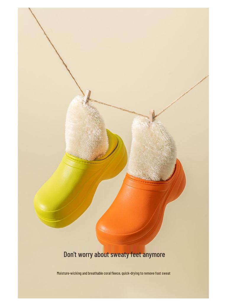 Damen Herbst/Winter Plüsch Rutschfeste Indoor-Hausschuhe mit Fersenkappe - Warm, Wasserdicht, Baumwollsohle für Zuhause & nach der Geburt.