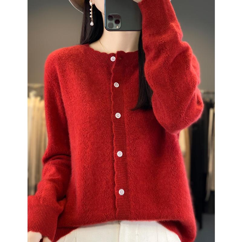 New Round Neck Hollow Wool Cardigan for Autumn and Winter for Women, Loose and Fashionable Cashmere Sweater Soft and Glutinous Skin-friendly Top